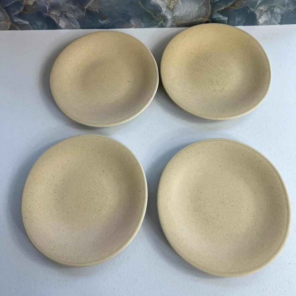 Pottery Barn Ellipse Plate Set of 4 Speckled Tan 8" Stoneware Japan